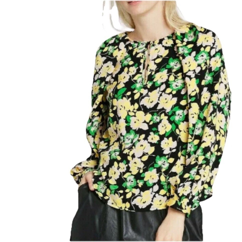 Who What Wear‎ Floral Blouse Size M Multicolor Long Sleeve Top Bloomcore Office